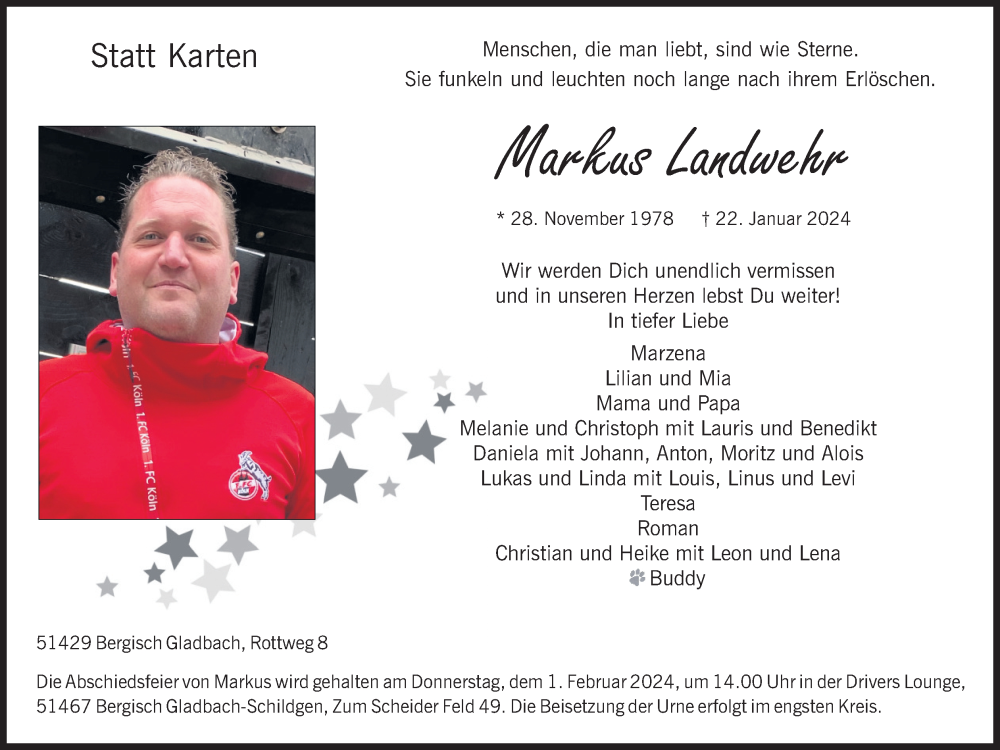  Traueranzeige für Markus Landwehr vom 27.01.2024 aus Kölner Stadt-Anzeiger / Kölnische Rundschau / Express