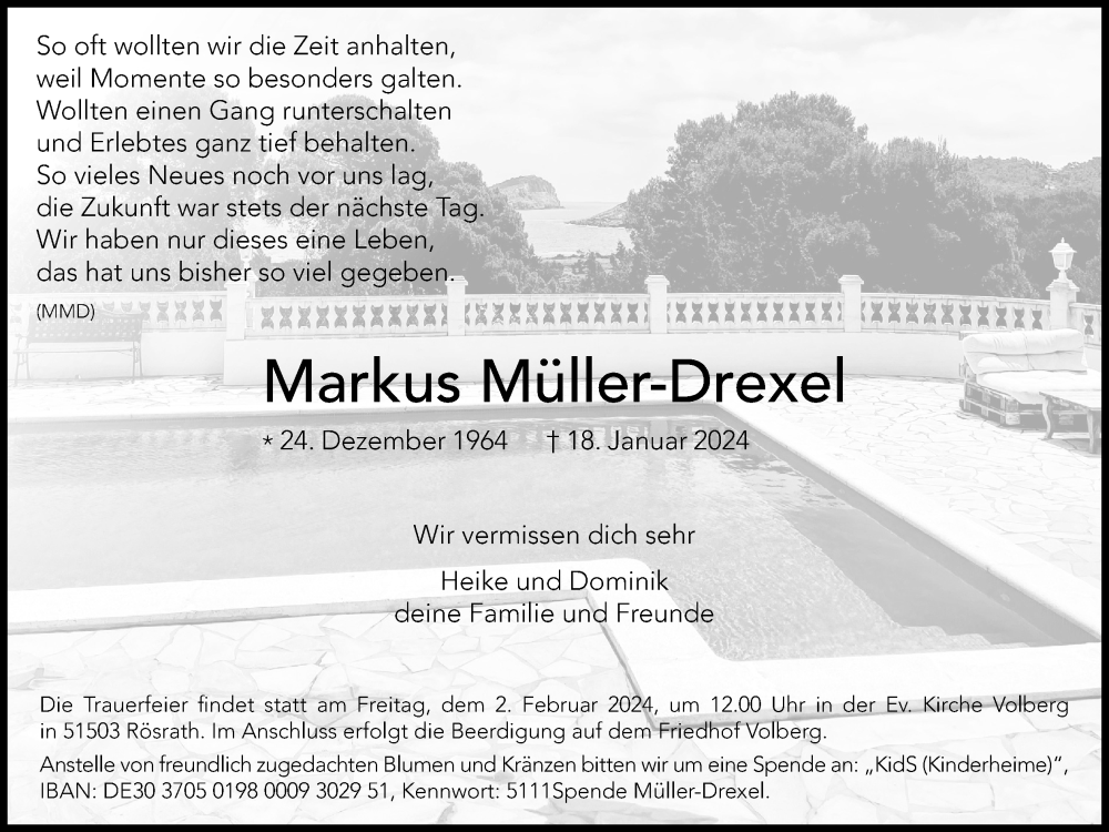  Traueranzeige für Markus Müller-Drexel vom 27.01.2024 aus Kölner Stadt-Anzeiger / Kölnische Rundschau / Express