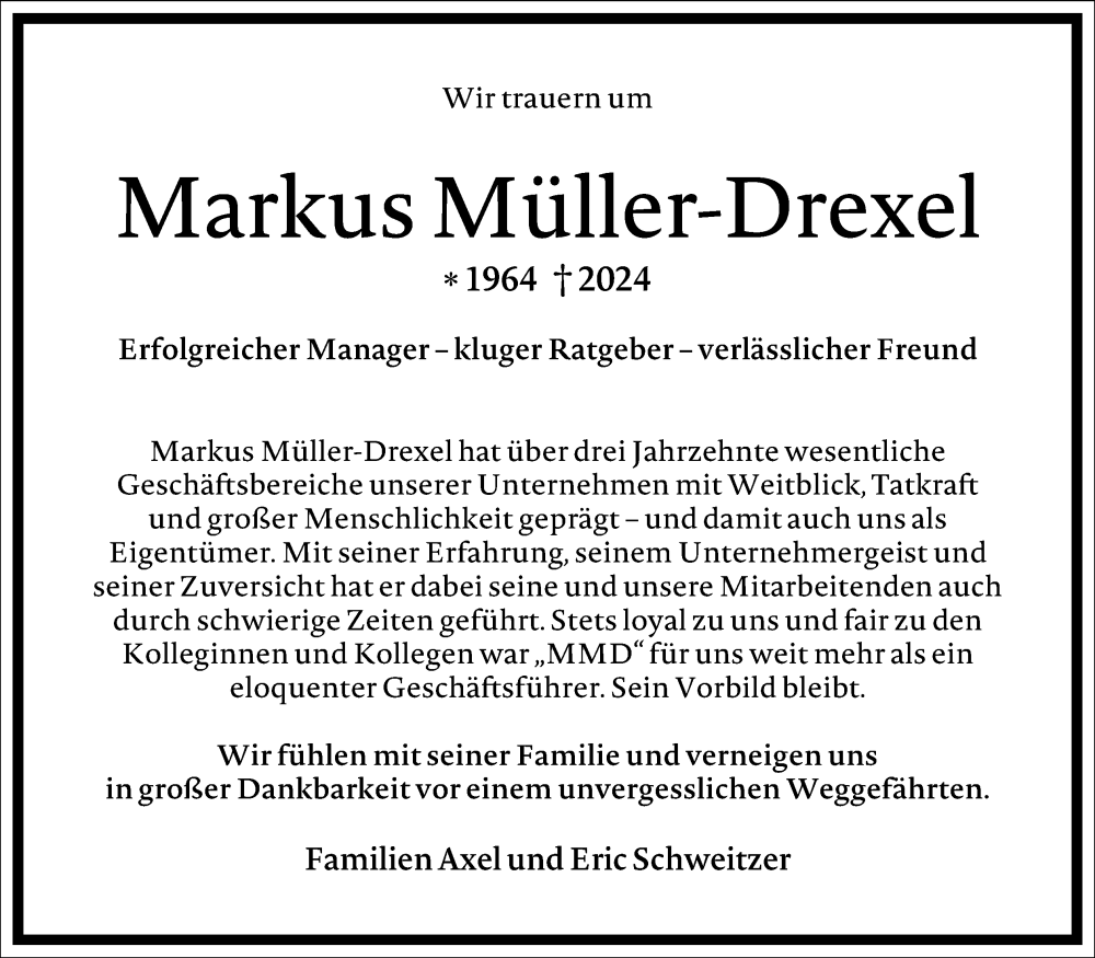  Traueranzeige für Markus Müller-Drexel vom 27.01.2024 aus Kölner Stadt-Anzeiger / Kölnische Rundschau / Express