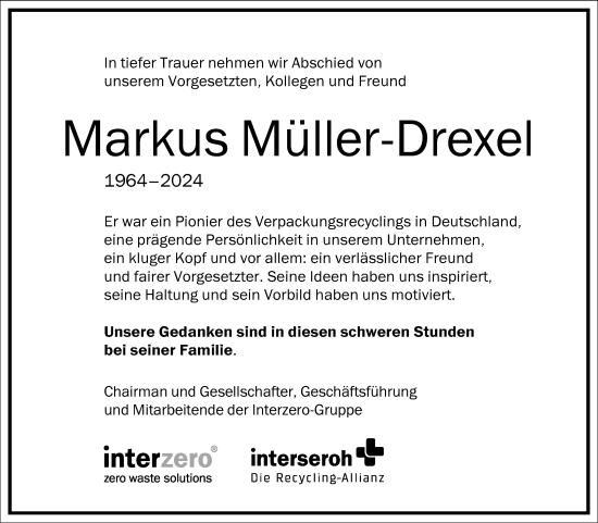 Anzeige von Markus Müller-Drexel von Kölner Stadt-Anzeiger / Kölnische Rundschau / Express