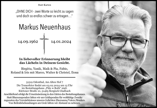 Anzeige von Markus Neuenhaus von Kölner Stadt-Anzeiger / Kölnische Rundschau / Express