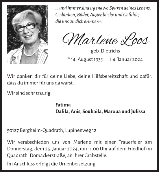 Anzeige von Marlene Loos von  Werbepost 