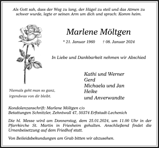 Anzeige von Marlene Möltgen von  Werbepost 