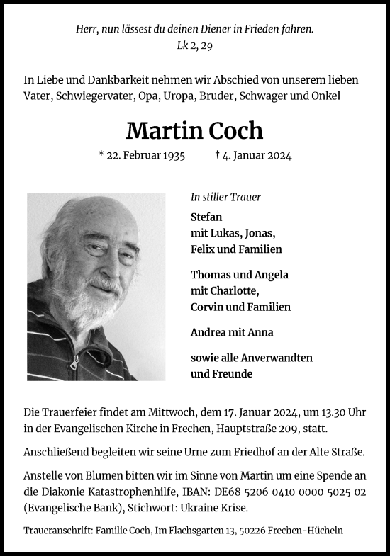 Anzeige von Martin Coch von Kölner Stadt-Anzeiger / Kölnische Rundschau / Express