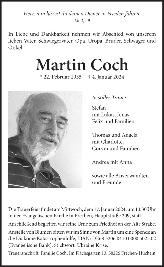 Anzeige von Martin Coch von  Wochenende 