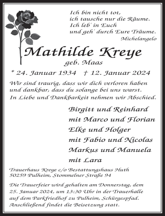 Anzeige von Mathilde Kreye von  Wochenende 