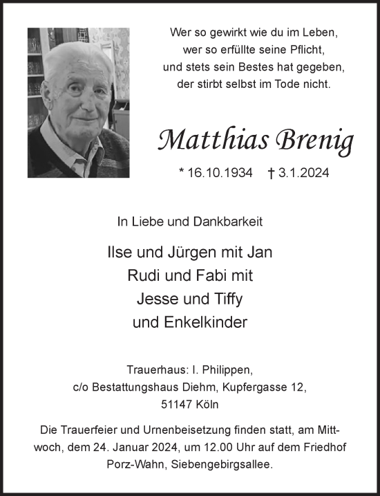 Anzeige von Matthias Brenig von  EXPRESS - Die Woche 