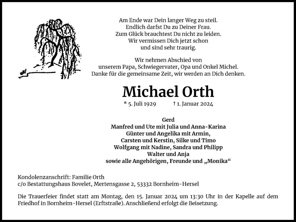  Traueranzeige für Michael Orth vom 06.01.2024 aus Kölner Stadt-Anzeiger / Kölnische Rundschau / Express