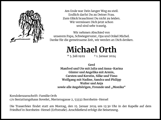 Anzeige von Michael Orth von Kölner Stadt-Anzeiger / Kölnische Rundschau / Express