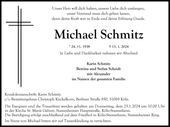 Anzeige von Michael Schmitz von Kölner Stadt-Anzeiger / Kölnische Rundschau / Express
