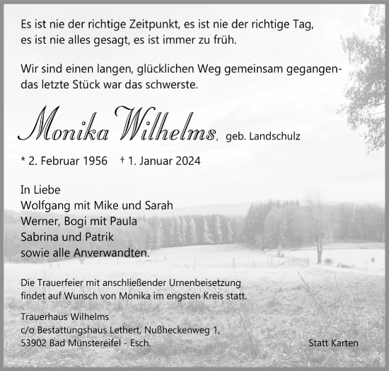 Anzeige von Monika Wilhelms von  Blickpunkt Euskirchen 