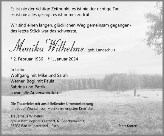 Anzeige von Monika Wilhelms von Kölner Stadt-Anzeiger / Kölnische Rundschau / Express