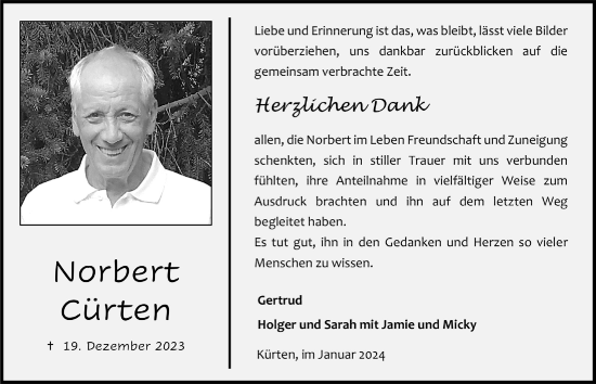 Anzeige von Norbert Cürten von  Bergisches Handelsblatt 