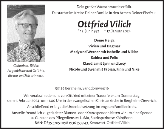 Anzeige von Ottfried Vilich von  Werbepost 