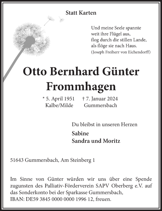 Anzeige von Otto Bernhard Günter Frommhagen von  Anzeigen Echo 