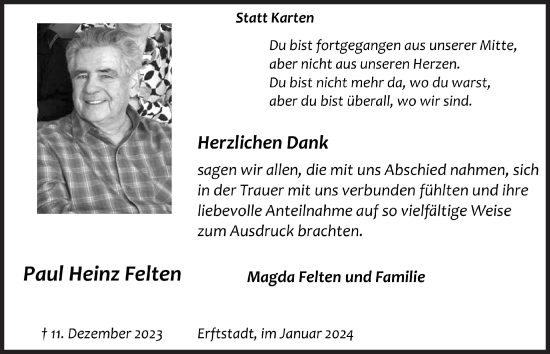 Anzeige von Paul Heinz Felten von  Werbepost 