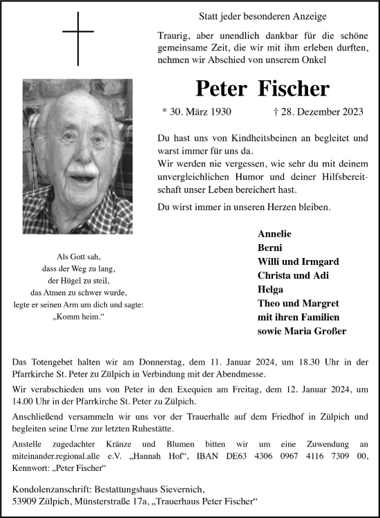 Anzeige von Peter Fischer von  Blickpunkt Euskirchen 