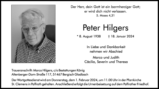 Anzeige von Peter Hilgers von Kölner Stadt-Anzeiger / Kölnische Rundschau / Express