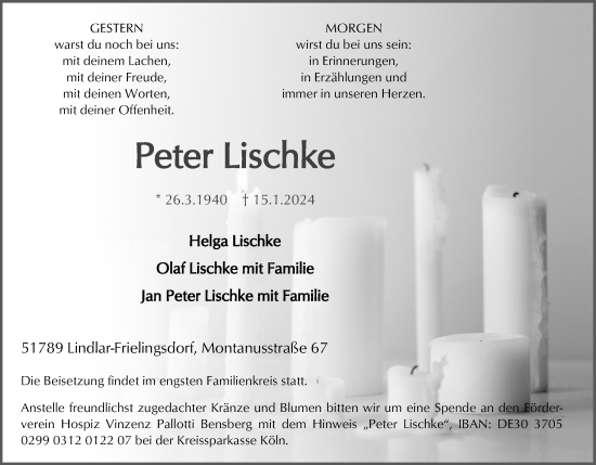 Anzeige von Peter Lischke von Kölner Stadt-Anzeiger / Kölnische Rundschau / Express