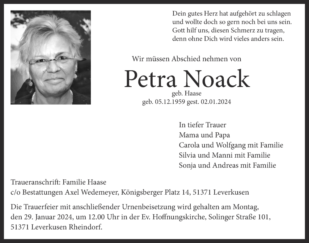  Traueranzeige für Petra Noack vom 19.01.2024 aus  Lokale Informationen 