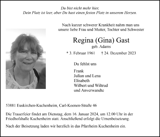 Anzeige von Regina Gast von  Blickpunkt Euskirchen 