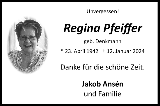 Anzeige von Regina Pfeiffer von Kölner Stadt-Anzeiger / Kölnische Rundschau / Express
