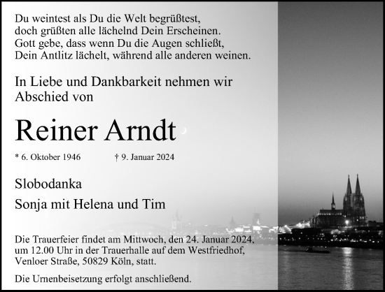 Anzeige von Reiner Arndt von Kölner Stadt-Anzeiger / Kölnische Rundschau / Express