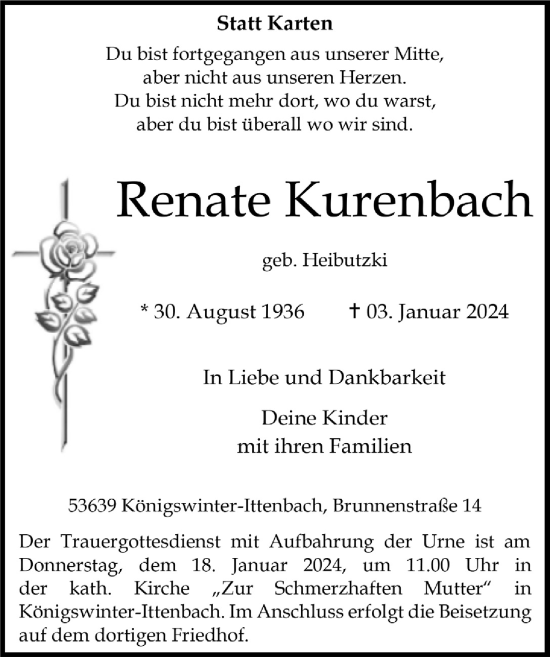 Anzeige von Renate Kurenbach von  Extra Blatt 