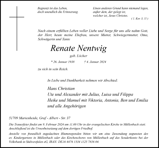 Anzeige von Renate Nentwig von  Anzeigen Echo 