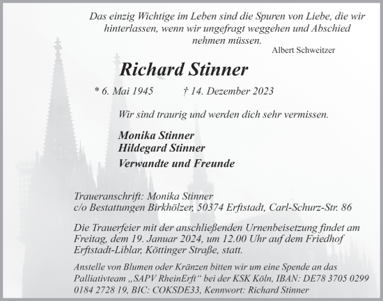 Anzeige von Richard Stinner von  Werbepost 