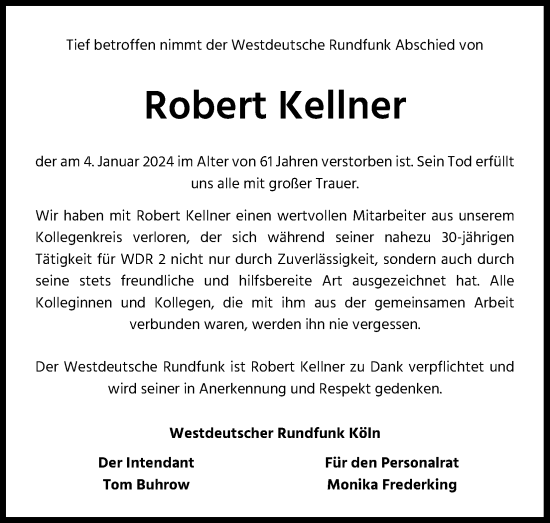 Anzeige von Robert Kellner von Kölner Stadt-Anzeiger / Kölnische Rundschau / Express