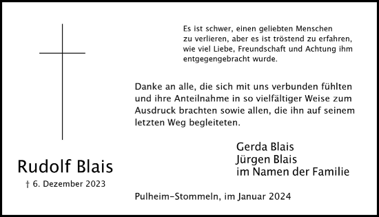 Anzeige von Rudolf Blais von  Wochenende 