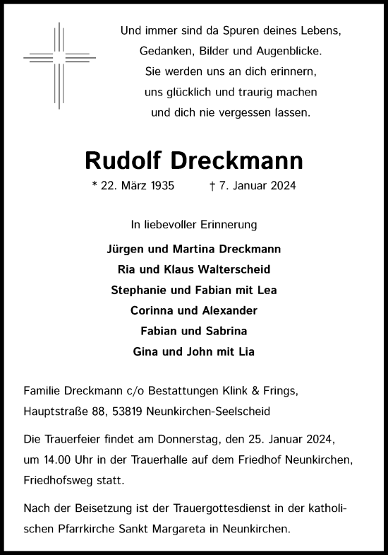 Anzeige von Rudolf Dreckmann von Kölner Stadt-Anzeiger / Kölnische Rundschau / Express