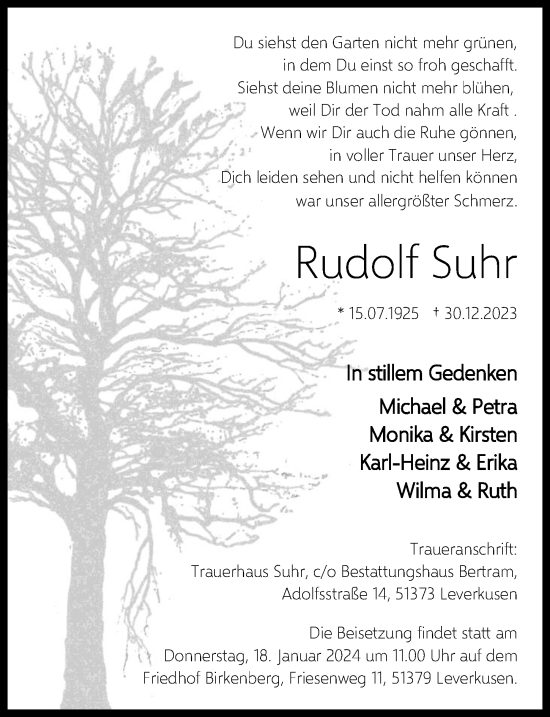 Anzeige von Rudolf Suhr von  Lokale Informationen 