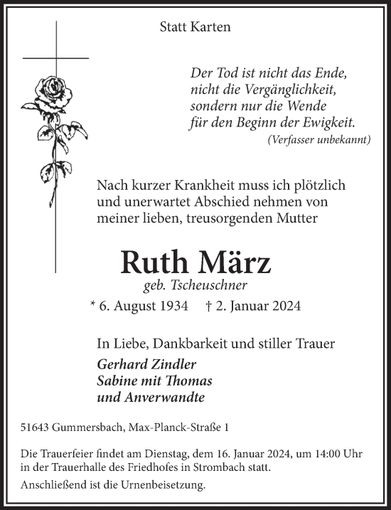 Anzeige von Ruth März von  Anzeigen Echo 