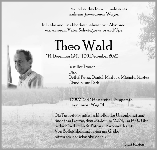 Anzeige von Theo Wald von  Blickpunkt Euskirchen 
