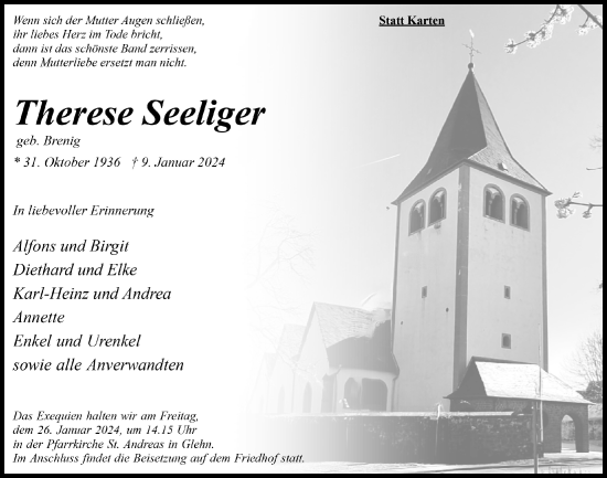 Anzeige von Therese Seeliger von  Blickpunkt Euskirchen 