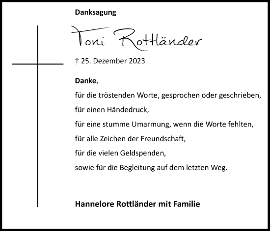 Anzeige von Toni Rottländer von Kölner Stadt-Anzeiger / Kölnische Rundschau / Express