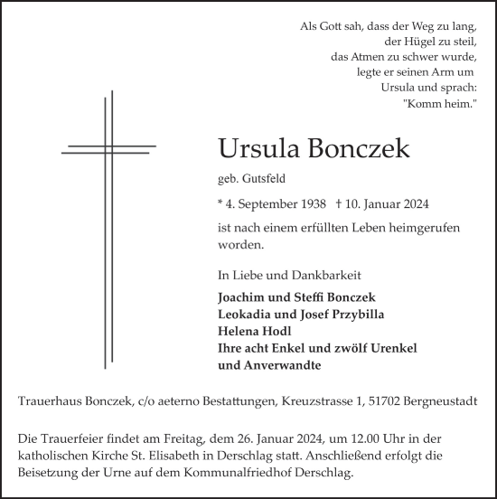 Anzeige von Ursula Bonczek von  Anzeigen Echo 