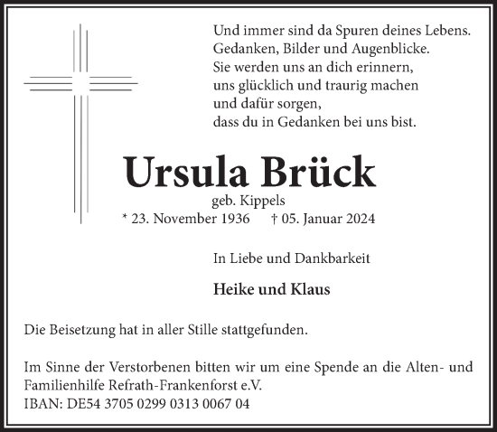 Anzeige von Ursula Brück von  Bergisches Handelsblatt 