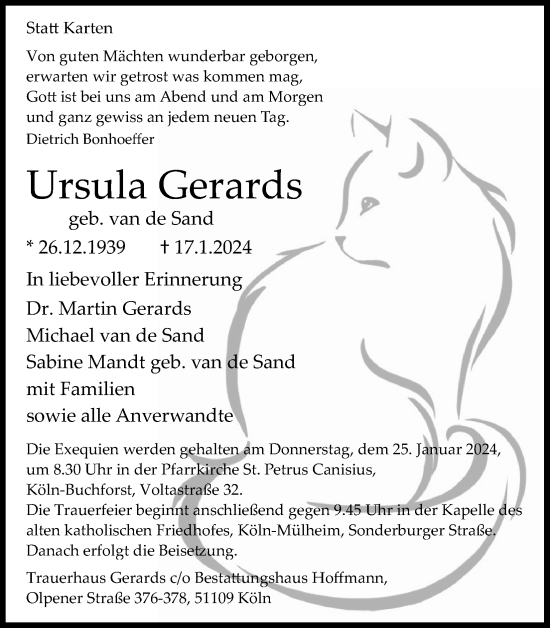 Anzeige von Ursula Gerards von Kölner Stadt-Anzeiger / Kölnische Rundschau / Express