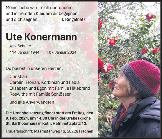 Anzeige von Ute Konermann von Kölner Stadt-Anzeiger / Kölnische Rundschau / Express