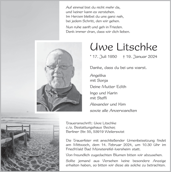 Anzeige von Uwe Litschke von  Blickpunkt Euskirchen 