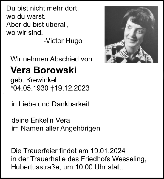 Anzeige von Vera Borowski von  Schlossbote/Werbekurier 