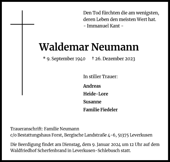 Anzeige von Waldemar Neumann von Kölner Stadt-Anzeiger / Kölnische Rundschau / Express