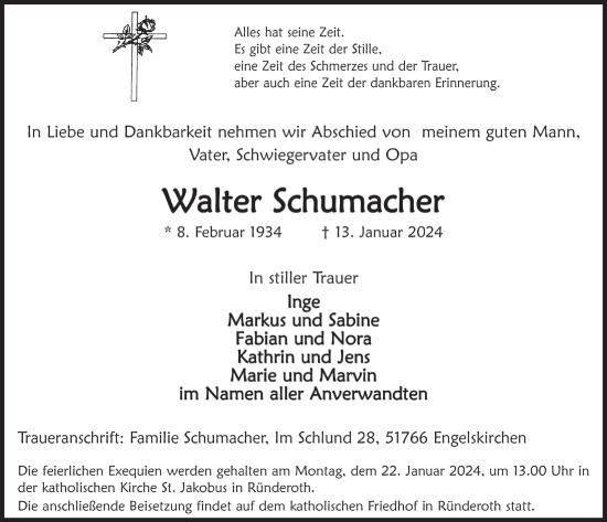 Anzeige von Walter Schumacher von  Anzeigen Echo 