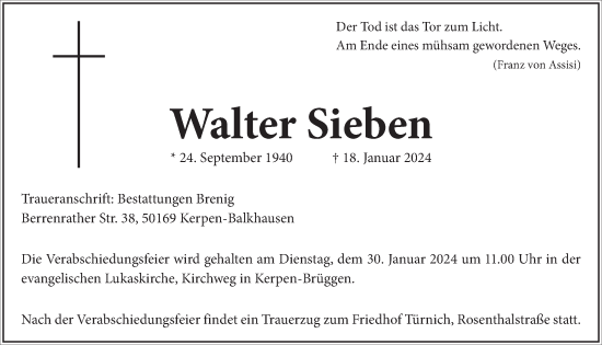 Anzeige von Walter Sieben von  Werbepost 