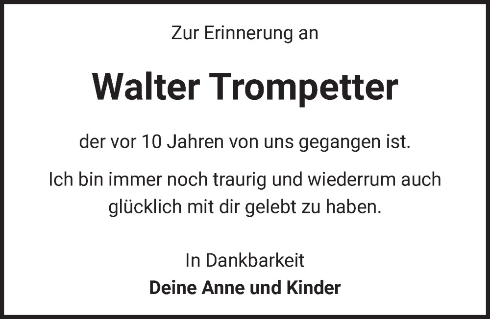  Traueranzeige für Walter Trompetter vom 12.01.2024 aus  EXPRESS - Die Woche 
