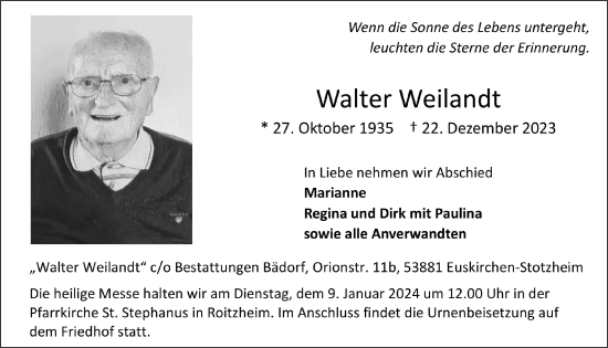 Anzeige von Walter Weilandt von  Blickpunkt Euskirchen 