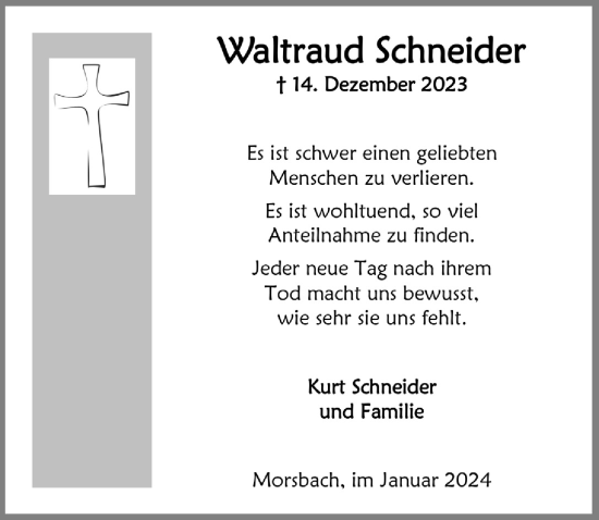 Anzeige von Waltraud Schneider von  Lokalanzeiger 